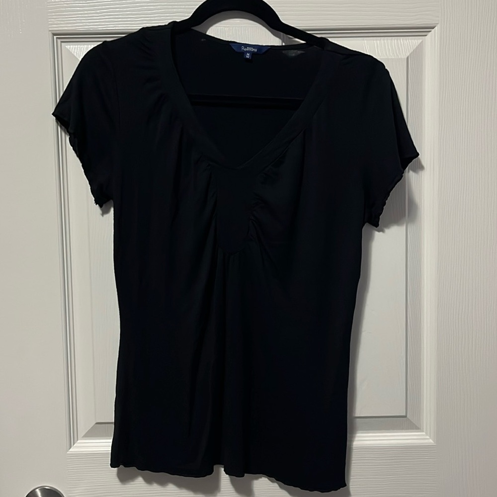 Women's Dressy Casual Top Reitmans Black Neutral Ruffled Loose Summer Shirt